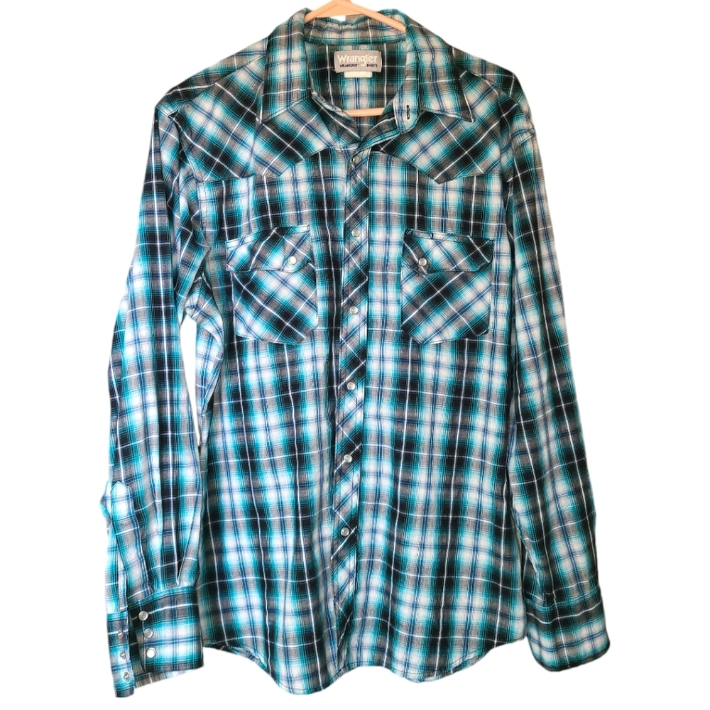 Wrangler Vintage Plaid Colorful Pearl Snap‎ Western Button Down Shirt